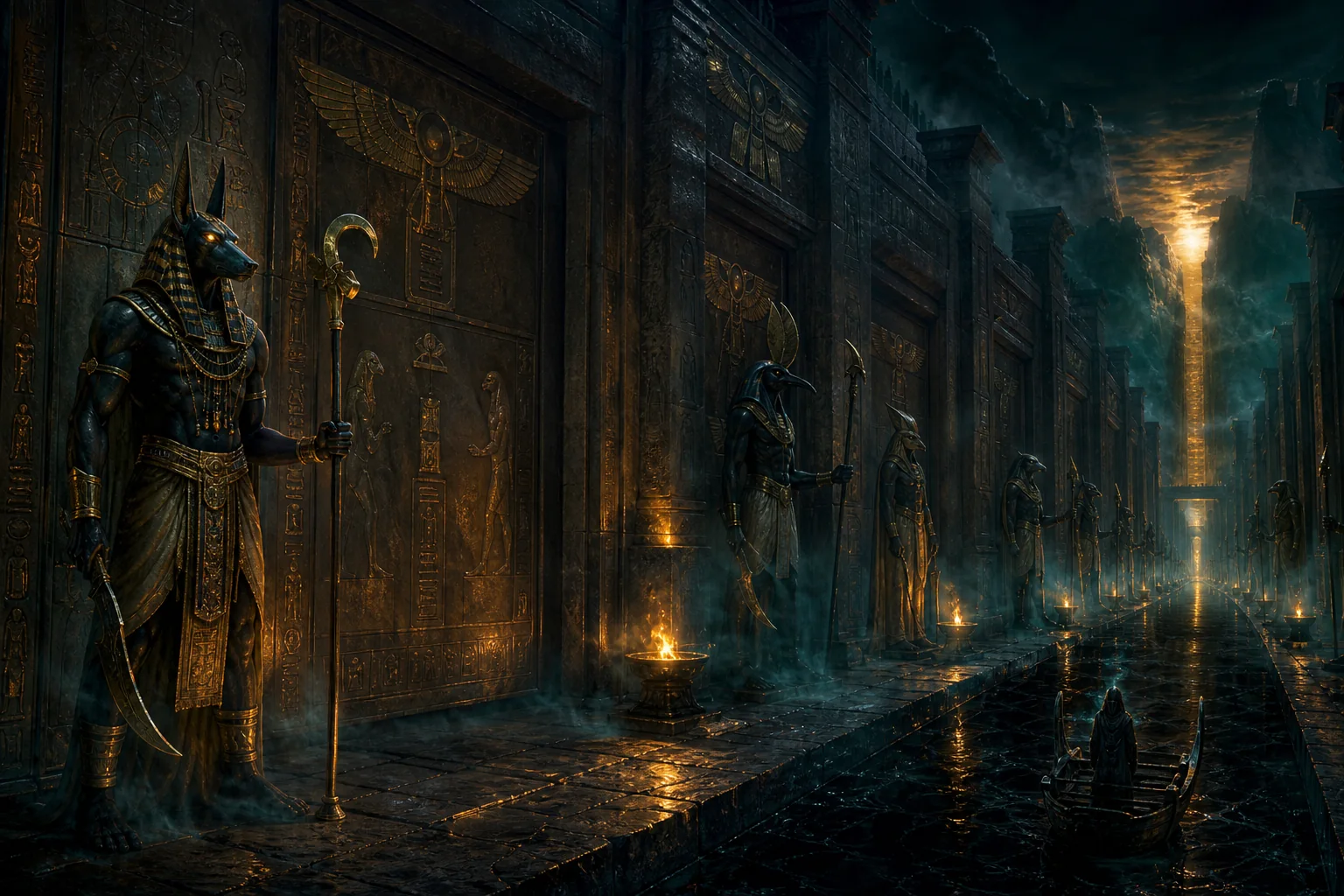 Gardiens de la Duat devant les portes de l'au-delà égyptien