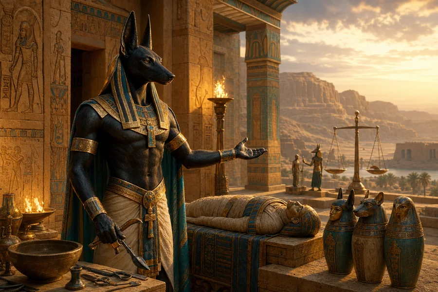 Anubis, dieu embaumeur, illustration mythologique