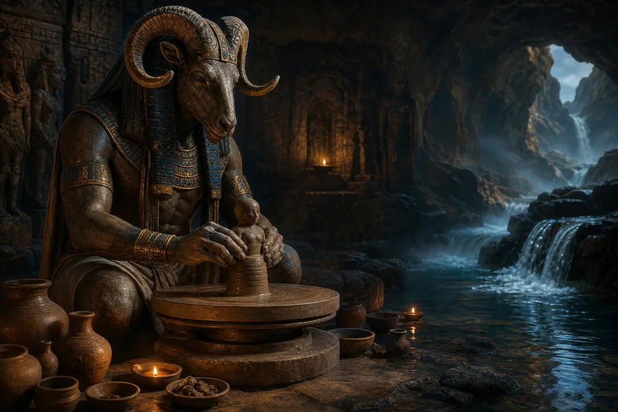 Khnoum, modeleur des vivants, illustration mythologique