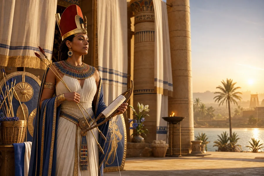 Neith, création, guerre et sagesse, illustration mythologique