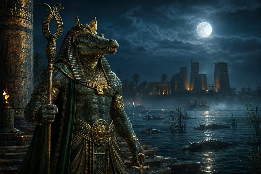 Sobek, puissance du nil, illustration mythologique