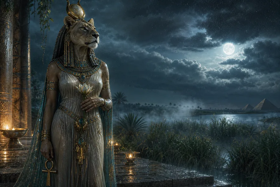 Tefnout, humidité première, illustration mythologique