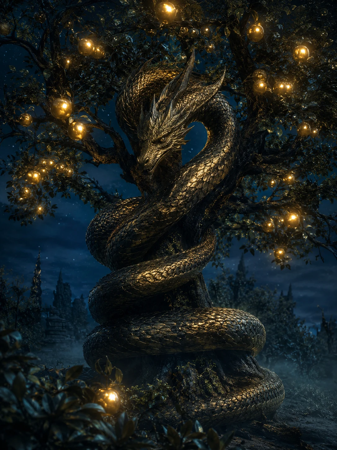 Ladon enroulé autour de l'arbre aux pommes d'or