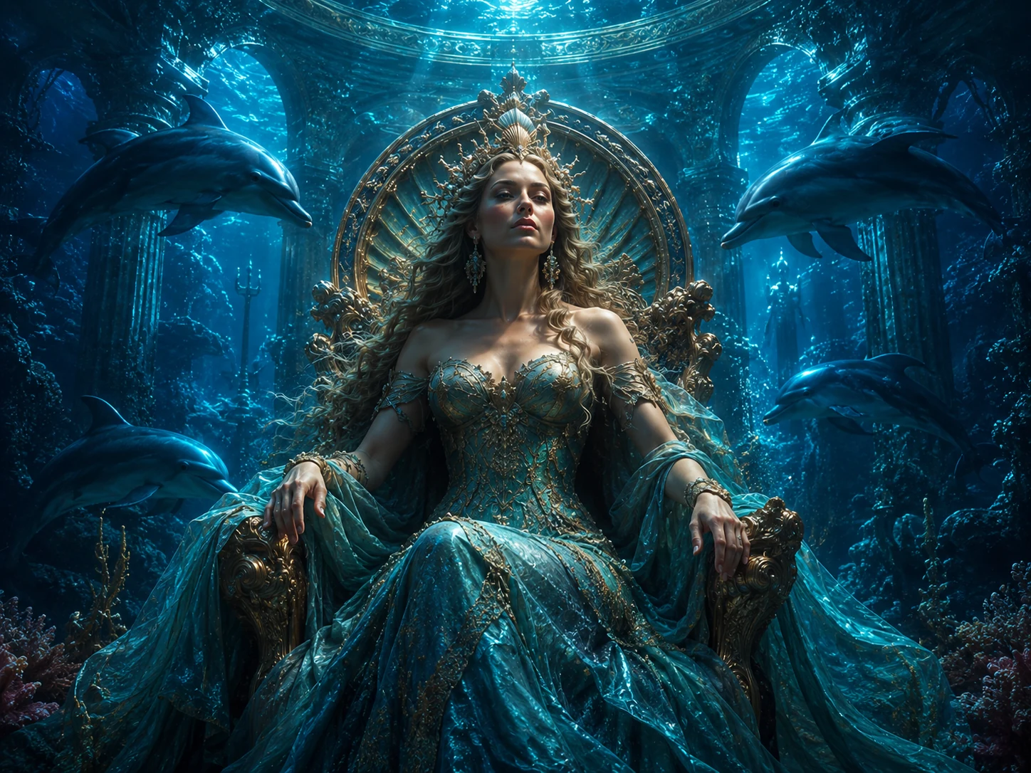 Amphitrite, reine de la mer, dans un palais sous-marin