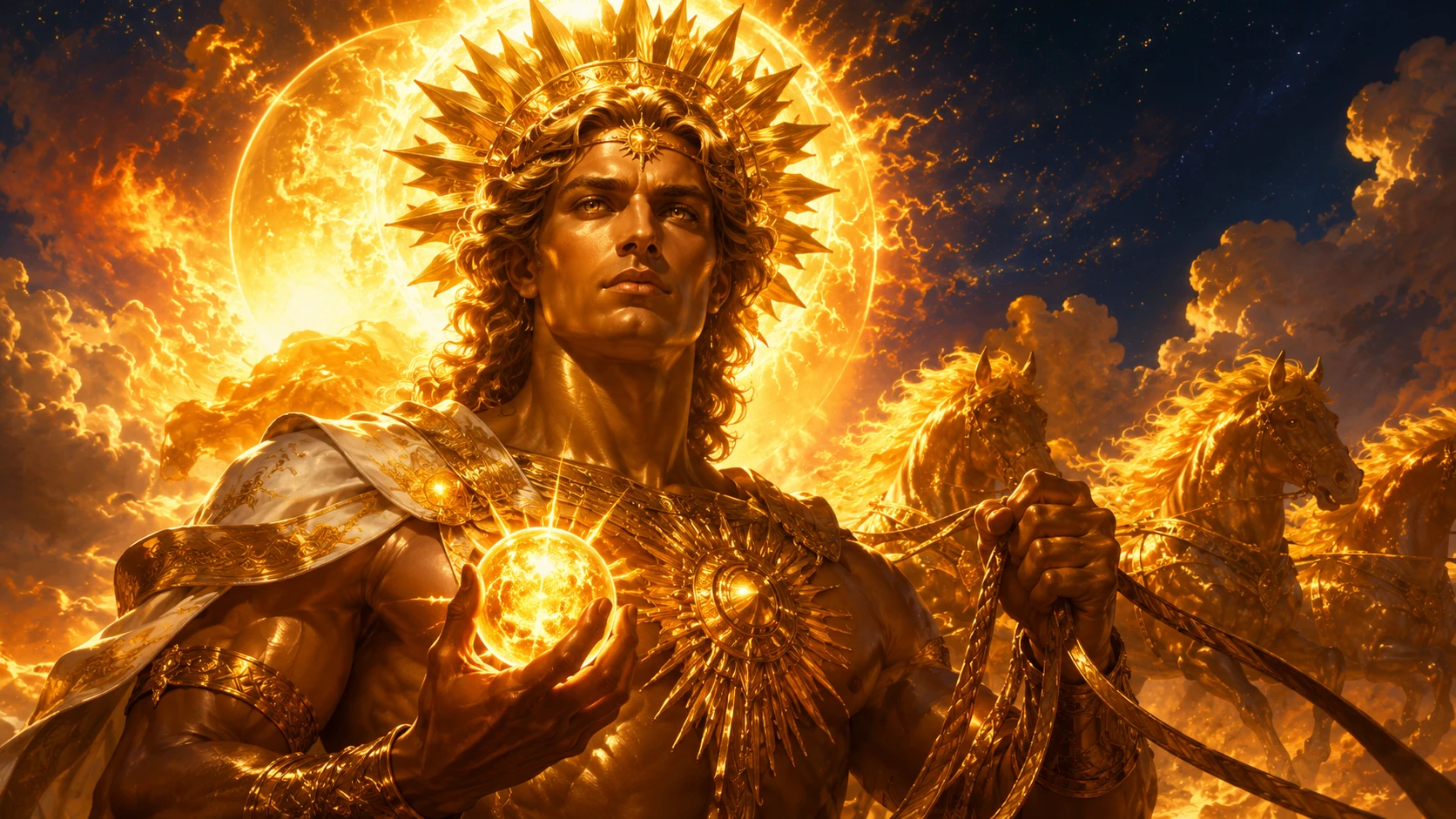 Hélios, dieu du Soleil, illustration stylisée