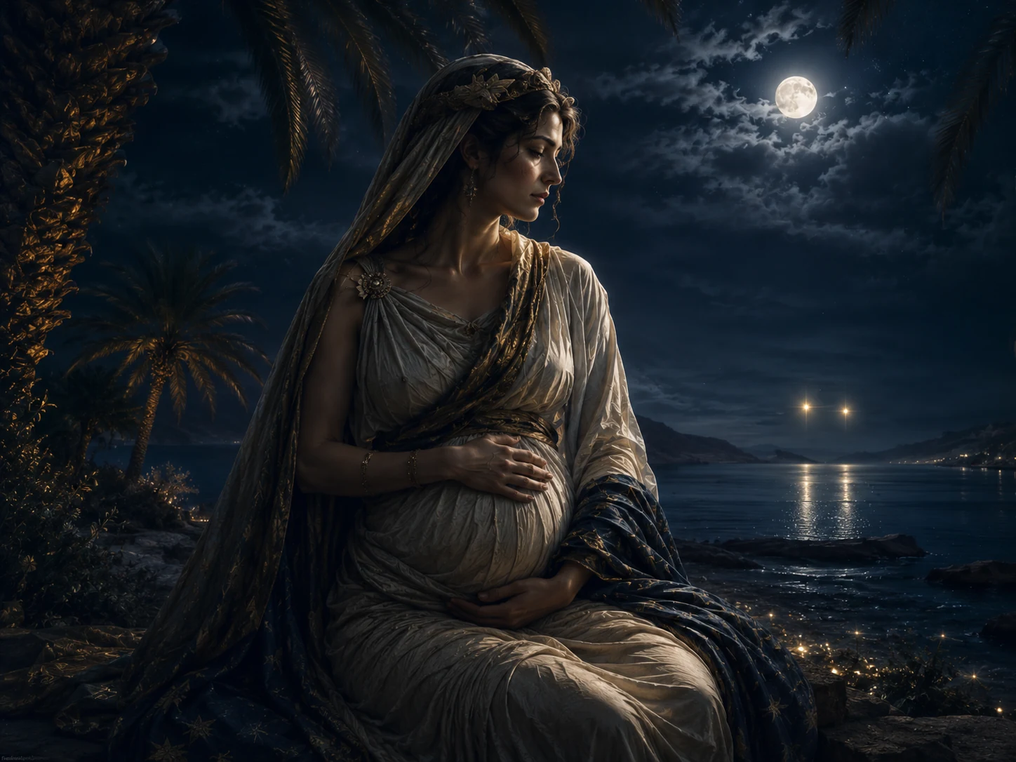 Léto, mère d'Apollon et d'Artémis, sur le rivage sacré de Délos