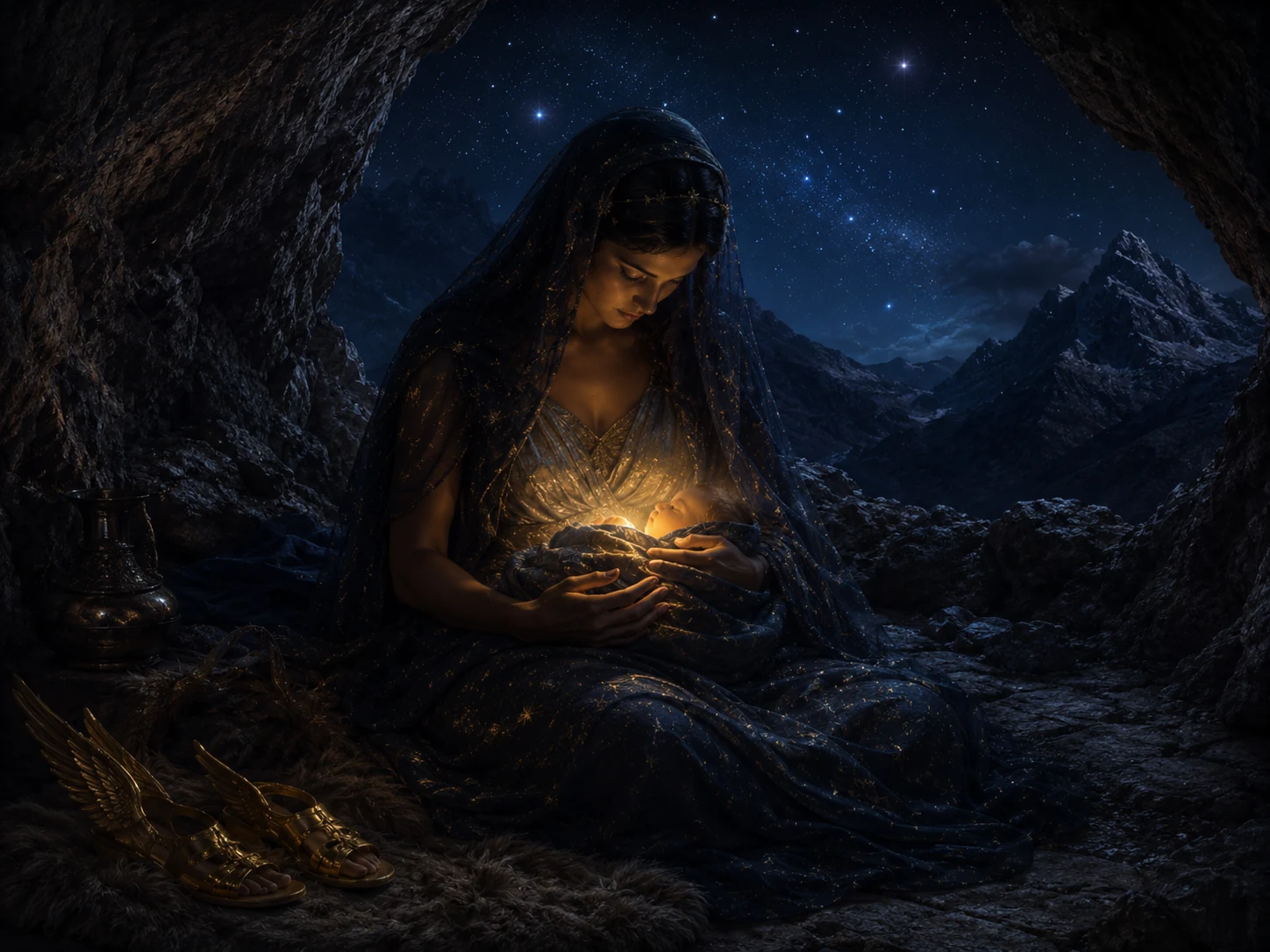 Maïa, Pléiade mystérieuse, dans une grotte de montagne étoilée