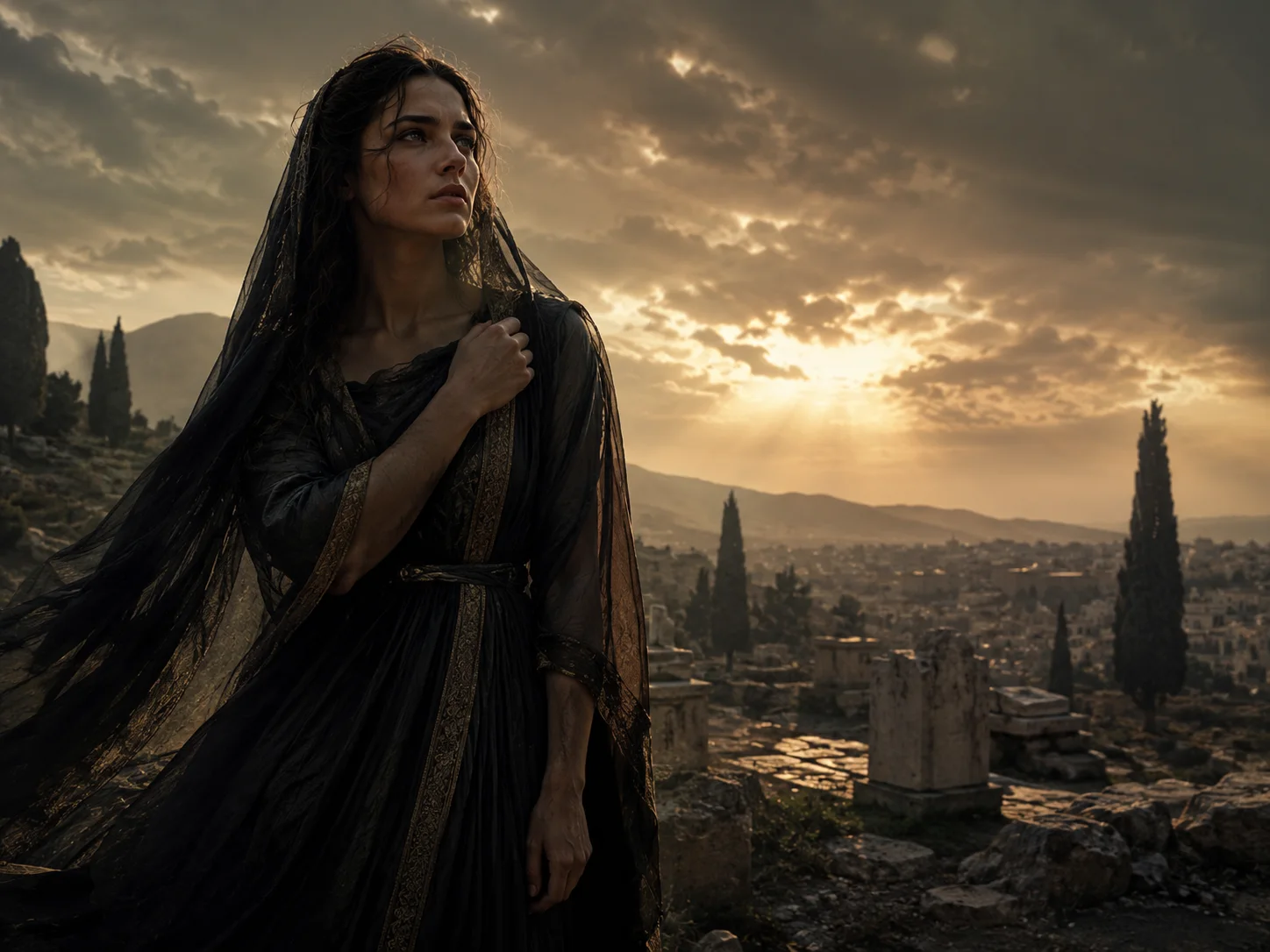 Illustration d'Antigone devant Thèbes