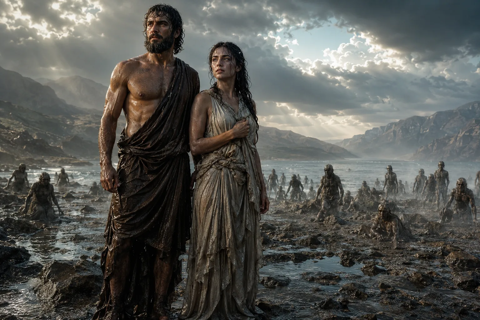 Deucalion et Pyrrha après le déluge grec
