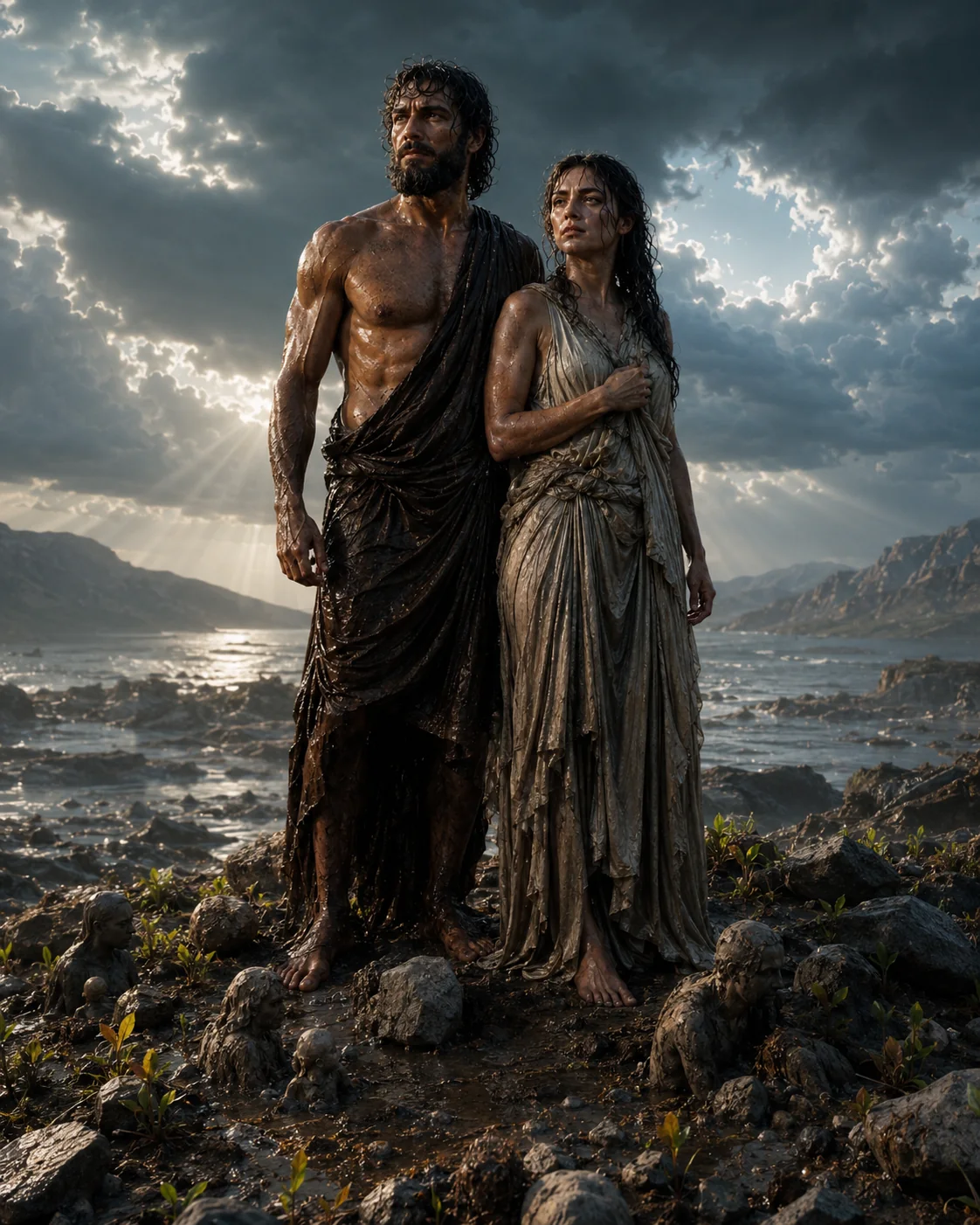 Deucalion et Pyrrha dans un monde grec après le déluge
