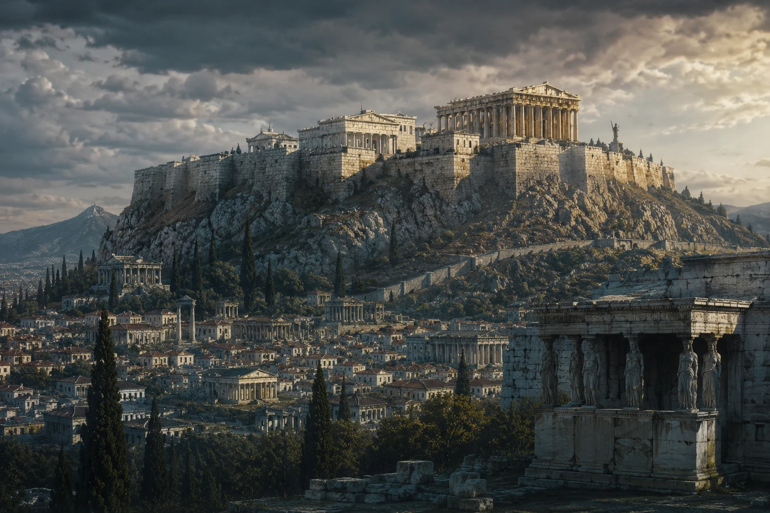 Athènes mythologique et Acropole sous la protection d'Athéna
