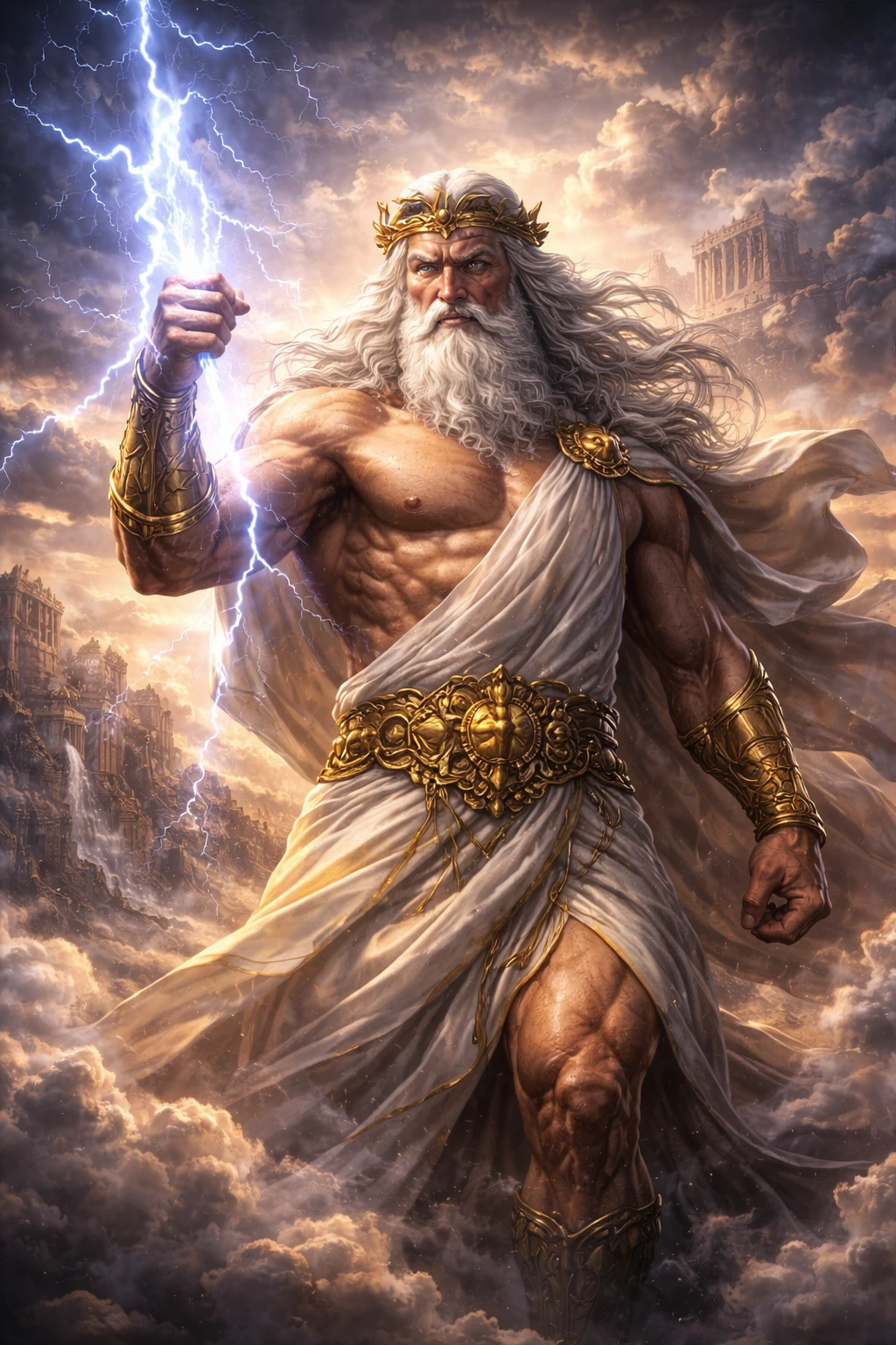 Zeus brandissant la foudre, illustration de la mythologie grecque